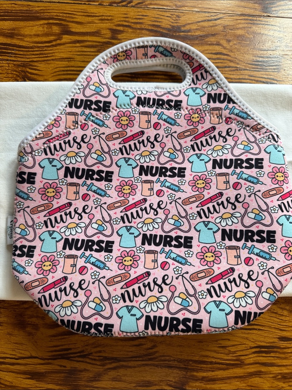 Nurse Print Pink Neoprene Lunch Tote Bag